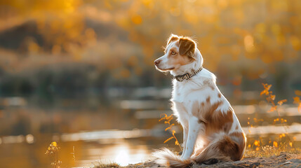 A majestic dog sitting serenely against a natural