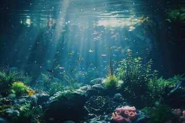 Sticker - A photo of a vibrant underwater world filled with fish and plants