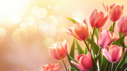 Poster - Tulip blossom on spring background for greeting card