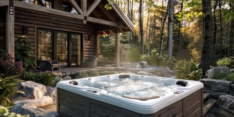 Wall Mural - hot tub outside log cabin