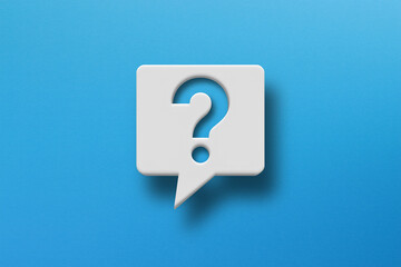 Wall Mural - question mark with speech bubble on blue background
