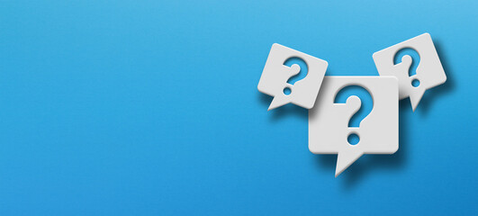 Wall Mural - question marks with speech bubbles on blue background