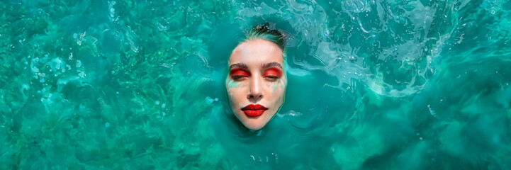 Sticker - turquoise fashion portrait woman makeup emerging liquid