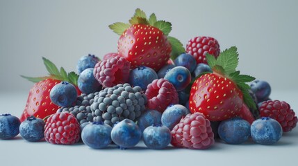 Wall Mural - A colorful pile of fresh blueberries, raspberries, and strawberries