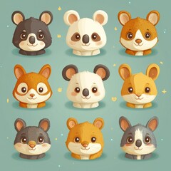 Poster - Cute Cartoon Animals with Big Eyes - Set of Nine