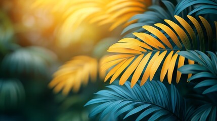 Wall Mural - Palm leaves with yellow and green colors