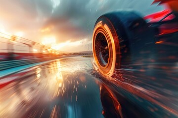 Poster - A high-speed tire in action on a race track, great for sports or racing themes