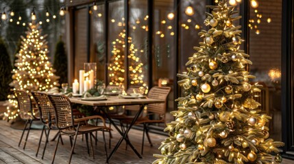 Sticker - Light up your outdoor dining area with sparkling string lights, cozy blankets, and festive table settings for a magical holiday