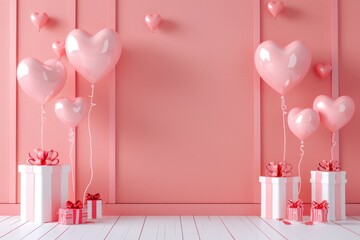 Canvas Print - A collection of pink balloons and gift boxes, perfect for birthday parties or celebrations