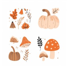 Wall Mural - Watercolor clipart set on autumn theme
