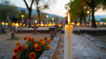 Wall Mural - A candle is lit in a cemetery