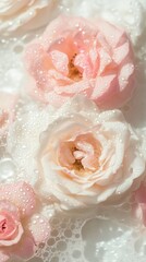 Wall Mural - Fresh pink and white roses covered in