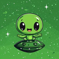 Canvas Print - Cute Cartoon Alien in Spaceship