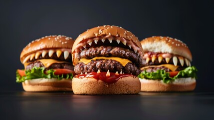 Wall Mural - Three hamburgers with toothbrushes on them