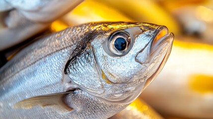 Wall Mural - A fish with a blue eye is shown in a close up