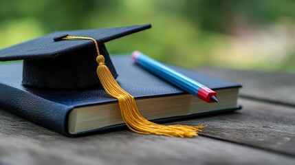 A minimalist image of a notebook and a pencil, with a small, symbolic icon of a graduation cap, hinting at the future achievements of learning.