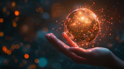 hand carrying a connected earth of technology