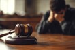 © AminaDesign - In the tense courtroom, a sorrowful defendant sits overwhelmed by emotions, reflecting on their complex legal and criminal responsibility in this trial that has caused significant distress