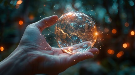 hand carrying a connected earth of technology