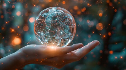 hand carrying a connected earth of technology