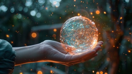 hand carrying a connected earth of technology