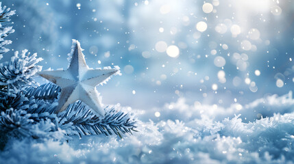 Gorgeous snow-covered star backdrop for a winter Christmas