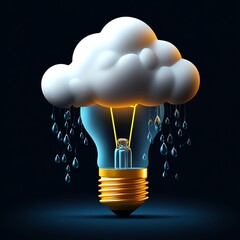 Wall Mural - A creative concept of a light bulb under a cloud, symbolizing innovation and inspiration amidst rain.