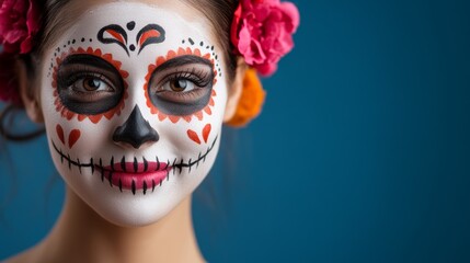 Wall Mural - A woman with a painted face and a flower headband