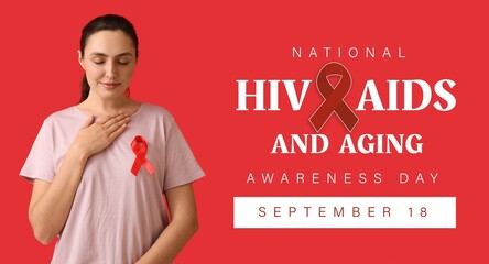 Wall Mural - Banner for National HIV AIDS and Aging Awareness Day with young woman