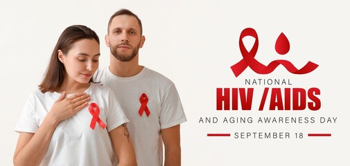 Wall Mural - Banner for National HIV AIDS and Aging Awareness Day with young couple