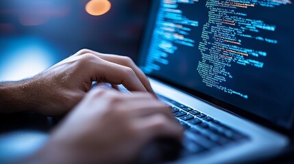 A person is typing on a laptop computer