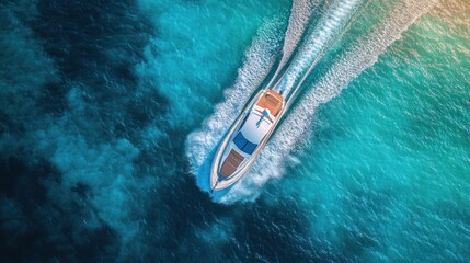 Aerial View of a White Yacht in Turquoise Ocean Waters