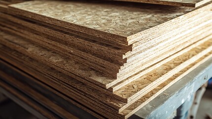 veneered chipboard stacked. materials used in the carpentry shop to build furniture. Workshop in the workplace.