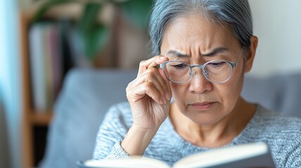 Poster - A woman is reading a book and looking at the page