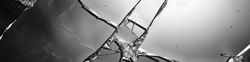 Canvas Print - A monochromatic shattered glass panel with cracks.