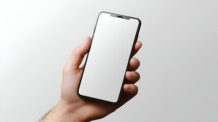 modern smartphone with transparent screen in left hand on transparent background, smartphone in hand, png mockup for any background and any image on the screen, Generative Ai