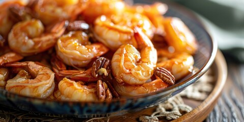 Canvas Print - Plate of delicious honey pecan shrimp