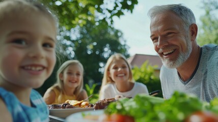 Sticker - A family is sitting down to eat together, with a man smiling