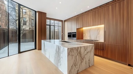 Modern Kitchen with Elegant Marble Interior and Sleek Design Elements