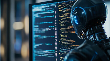 Close Up on Computer Screen with an Artificial Intelligence Chat Bot Creating a Unique Software Code Live on Display