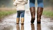 © Matt - Child and adult walking on a muddy path, rear view