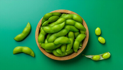 Wall Mural - Edamame on green background