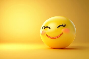 Sticker - Yellow smiley face with closed eyes on a bright background symbolizing peace positivity and happiness in a modern serene design with a focus on emotional expression