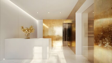 Modern Interior Design With White Walls and Golden Tile