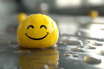 Sticker - Smiley Face Raindrop on a Smooth Surface Reflecting Serenity Positivity and a Calm Peaceful Mood in a Minimalist Design