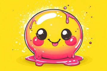 Sticker - Adorable Pink and Yellow Melting Smiley Face Character Representing Sweetness Playfulness and the Fun of Being Unconventional in a Bright and Cheerful Design