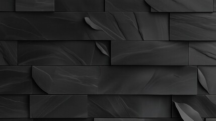 Minimalist dark stone wall with leaf accents in a geometric pattern