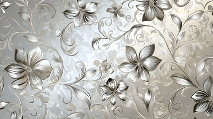 A decorative floral pattern featuring silver and gray tones with intricate designs.