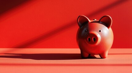 Red piggy bank on red background. Perfect for financial and savings concepts.