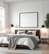 © Hendry - plain white frame in a cozy bedroom, 3d rendering
